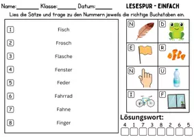 Vorschau - Arbeitsblätter - Lesespur / Leserätsel Thema Buchstabe F - DaZ/DaF, Deutsch - Seite 1