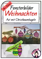 Vorschau - Stundenentwürfe - Fensterbilder WEIHNACHTEN | Ast mit Christbaumkugeln - Deckblatt