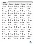 förhandsvisning - Subtraktion 0-5 - sida 1