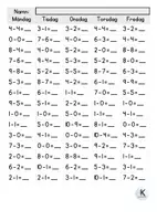 förhandsvisning - Subtraktion 0-10 - sida 1
