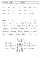Vorschau - Arbeitsblätter - Leseblatt H h für Klasse 1 - Deckblatt
