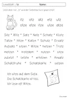 Vorschau - Arbeitsblätter - Leseblatt zu "tz" für Klasse 1 - Deckblatt