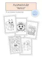 Vorschau - Mal- und Bastelvorlagen - Ausmalbilder "Herbst" im modernen Cartoon-Stil - Deckblatt