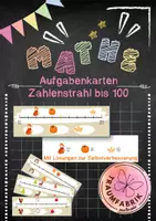 Vorschau - Stationenlernen - Zahlenstrahl bis 100 - Herbstliche Aufgabenkarten - Deckblatt
