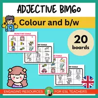 Vista previa - Juegos / Gamificación - Adjective Bingo Game | ESL Vocabulary Practice K-2 | Printable Color and B/W - Portada