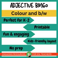 Vista previa - Juegos / Gamificación - Adjective Bingo Game | ESL Vocabulary Practice K-2 | Printable Color and B/W - página 1