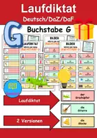 Vorschau - Unterrichtsreihen - Laufdiktat / Schleichdiktat Buchstabe G - DaZ/DaF, Deutsch (Diktat) - Deckblatt