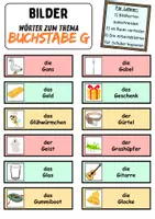 Vorschau - Unterrichtsreihen - Laufdiktat / Schleichdiktat Buchstabe G - DaZ/DaF, Deutsch (Diktat) - Seite 1