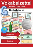 Vorschau - Arbeitsblätter - Vokabelzettel/Bildkarten Thema Buchstabe G - DaZ/DaF, Deutsch (Wortschatz) - Deckblatt