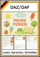 Vorschau - Arbeitsblätter - Meine Ferien – Arbeitsblatt Deutsch (DaZ / DaF) – Lesen, Schreiben, Sprechen - Deckblatt