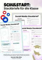 Vorschau - Mal- und Bastelvorlagen - Schulstart und Kennenlernen - Social Media Steckbriefe - Deckblatt