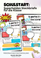 Vorschau - Mal- und Bastelvorlagen - Schulstart - Superheldinnen und Superhelden Steckbriefe - Deckblatt
