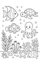 Vorschau - Mal- und Bastelvorlagen - Ausmalbilder Unterwasserwelt Bildkarten Fische Wal - Seite 2