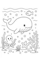 Vorschau - Mal- und Bastelvorlagen - Ausmalbilder Unterwasserwelt Bildkarten Fische Wal - Seite 1