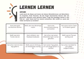 Vorschau - Arbeitsblätter - Bingo - Lernen lernen (Einstieg) - Seite 1