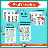 Vista previa - Juegos / Gamificación - Job Bingo Riddle | ESL Vocabulary Practice K-2 | Printable Color & B/W - página 2