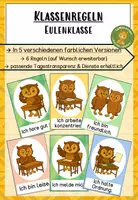 Vorschau - Bildkarten - Klassenregeln Regeln Eule in 5 farblichen Versionen - Deckblatt