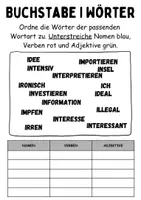 Vorschau - Lehrpläne/Lehrermaterial - Wortarten Buchstabe I - DaZ/DaF, Deutsch (Nomen, Verben, Adjektive) - Seite 1