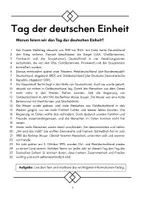 Vorschau - Arbeitsblätter - Tag der deutschen Einheit - Text und Aufgaben - Quiz - Deckblatt