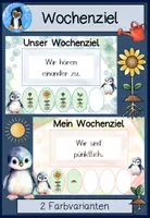 Vorschau - Poster - Ziel der Woche + Klassenregeln Materialpaket – Wochenziel Karten mit Klassentier Pinguin | Growth Mindset - Seite 1