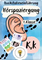 Vorschau - Arbeitsblätter - Buchstabeneinführung K - Buchstabe K - Hörspaziergang K mit Differenzierung - Deckblatt