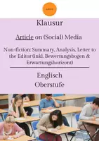 Vorschau - Klassenarbeiten - Klausur: Article on (Social) Media - summary, analysis, letter to the editor (inkl. Bewertungsbogen + Erwartungshorizont) - Deckblatt