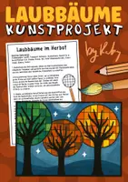 Vorschau - Mal- und Bastelvorlagen - Laubbäume bei Nacht - Kunstprojekt für den Herbst 🍂 November Tag - Deckblatt