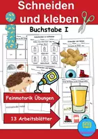 Vorschau - Mal- und Bastelvorlagen - Ausschneiden und kleben Buchstabe I - Wortschatz basteln Feinmotorik (Grundschule) - Deckblatt