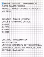 anteprima - Esercizi - PROVA D'INGRESSO CLASSE QUARTA MATEMATICA - Pagina 1