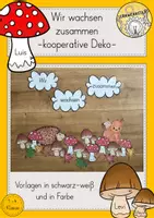 Vorschau - Mal- und Bastelvorlagen - Wir wachsen zusammen Pilze Türdeko Fensterbilder kooperativ - Deckblatt