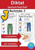 Vorschau - Test - GRATIS - Diktat Thema Buchstabe J - DaZ/DaF, Deutsch (Klasse 1 bis 4) - Deckblatt