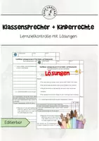 Vorschau - Arbeitsblätter - Klassensprecher und Kinderrechte Lernzielkontrolle - Deckblatt