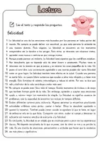 Vista previa - Hojas de trabajo - Comprensión lectora – felicidad + soluciones - página 1