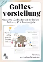 Vorschau - Arbeitsblätter - Gottesvorstellungen: Verschiedene Perspektiven anhand der Geschichte: Die Blinden und der Elefant - Deckblatt