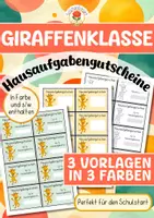 Vorschau - Bildkarten - Giraffenklasse - Hausaufgabengutscheine (Schulstart) - Deckblatt