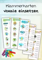Vorschau - Aufgabenkarten - Vokale einsetzen - Klammerkarten mit Selbstkontrolle - Seite 1