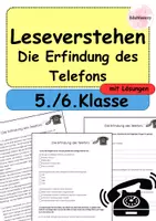 Vorschau - Arbeitsblätter - Leseverstehen 5./6. Klasse | Sachtext „Die Erfindung des Telefons“ mit Aufgaben & Lösungen - Deckblatt