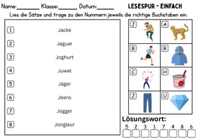 Vorschau - Spiele - Lesespur / Leserätsel Thema Buchstabe J - DaZ/DaF, Deutsch - Seite 1