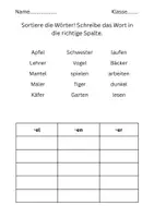 Vorschau - Arbeitsblätter - Endungen -el, -en, -er - Seite 1