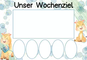 Vorschau - Mal- und Bastelvorlagen - Ziel der Woche Karten Grundschule – Wochenziel mit Klassentier Giraffe | Growth Mindset Reflexion - Seite 1