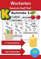 Vorschau - Arbeitsblätter - Wortarten Buchstabe K - DaZ/DaF, Deutsch (Nomen, Verben, Adjektive) - Deckblatt