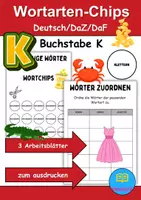 Vorschau - Arbeitsblätter - Wortarten Chips Buchstabe K - DaZ/DaF, Deutsch (Nomen, Verben, Adjektive) - Deckblatt