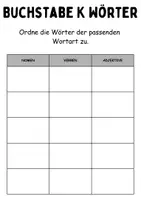 Vorschau - Arbeitsblätter - Wortarten Chips Buchstabe K - DaZ/DaF, Deutsch (Nomen, Verben, Adjektive) - Seite 1