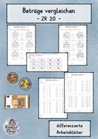 Vorschau - Arbeitsblätter - Geldbeträge vergleichen - Klasse 1 - dreifach differenziert - Deckblatt