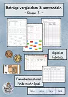 Vorschau - Arbeitsblätter - Beträge vergleichen und umwandeln - Klasse 3 - Geld - Deckblatt