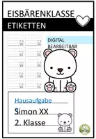 Vorschau - Präsentationen/Tafelbilder - Heftetiketten Eisbärenklasse – editierbare Etiketten für Hefte & Bücher Grundschule (A4) - Deckblatt