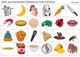 Vorschau - Mal- und Bastelvorlagen - Vokabelbilder Buchstabe M - Bilder zum ausschneiden (Klasse 1 und 2) - Seite 1