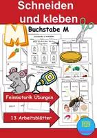Vorschau - Mal- und Bastelvorlagen - Ausschneiden und kleben Buchstabe M - Wortschatz basteln Feinmotorik (Grundschule) - Deckblatt