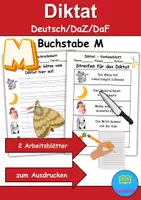 Vorschau - Test - GRATIS - Diktat Thema Buchstabe M - DaZ/DaF, Deutsch (Klasse 1 bis 4) - Deckblatt