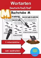 Vorschau - Lehrpläne/Lehrermaterial - Wortarten Buchstabe M - DaZ/DaF, Deutsch (Nomen, Verben, Adjektive) - Deckblatt
